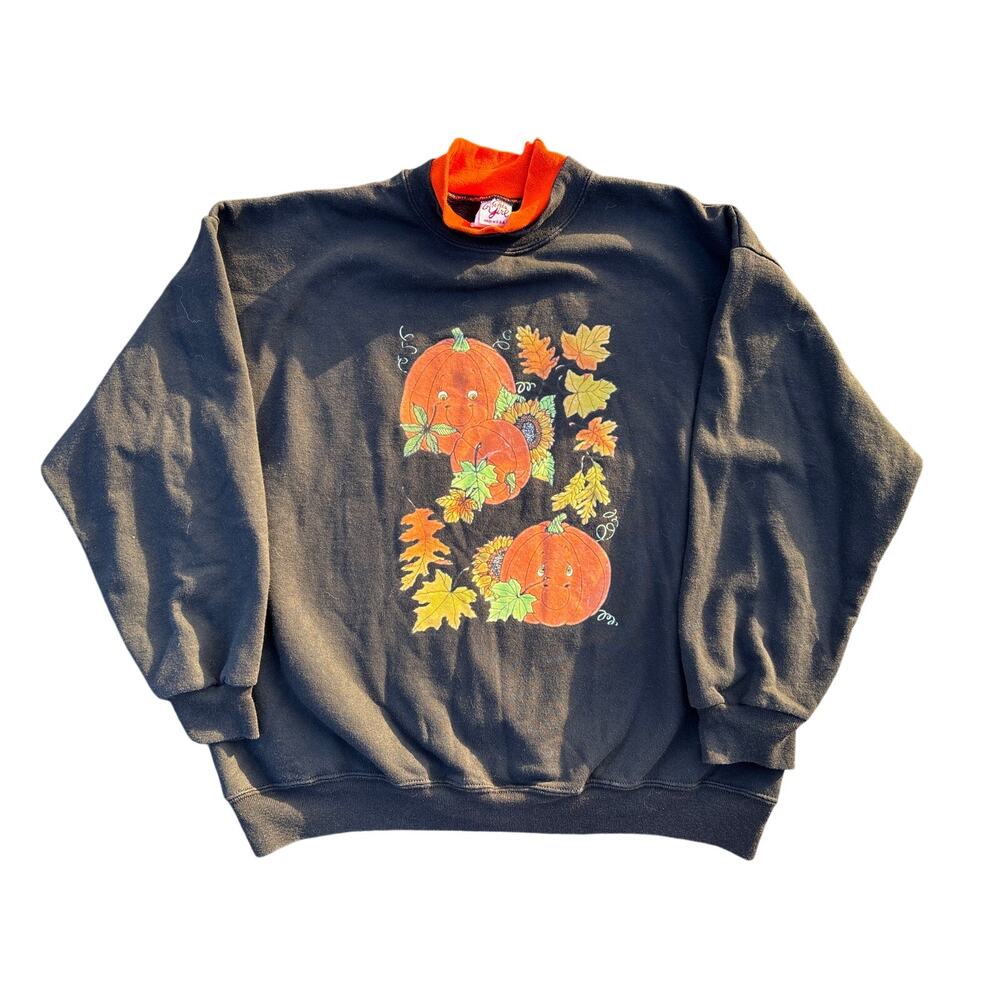 Vintage 90s pumpkin Patch Ginnis Girl sweatshirt Black orange made in USA XL